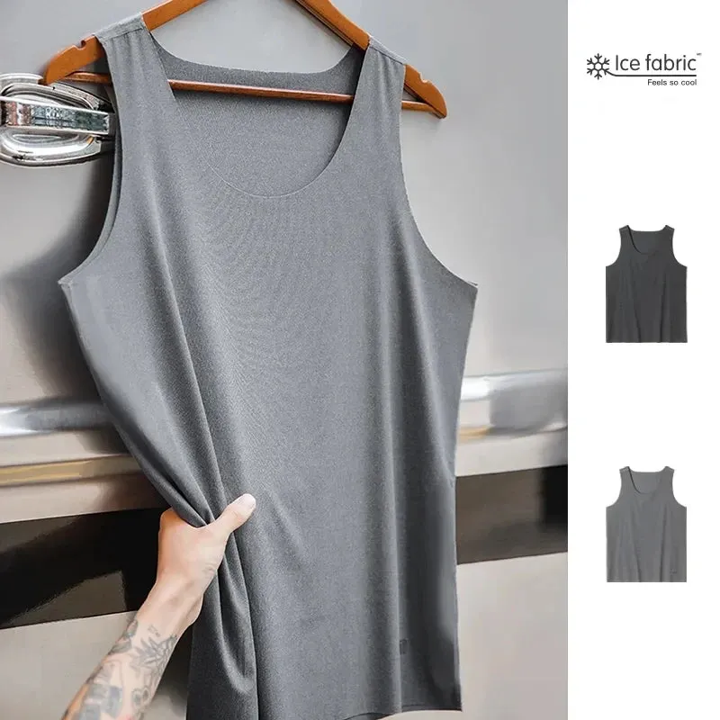 Aidase Men Sleeveless Tank Top Ice Silk Cool Feeling Threaded Vest Gym Muscle Sportswear Shirt O-neck Undershirts Waistcoat