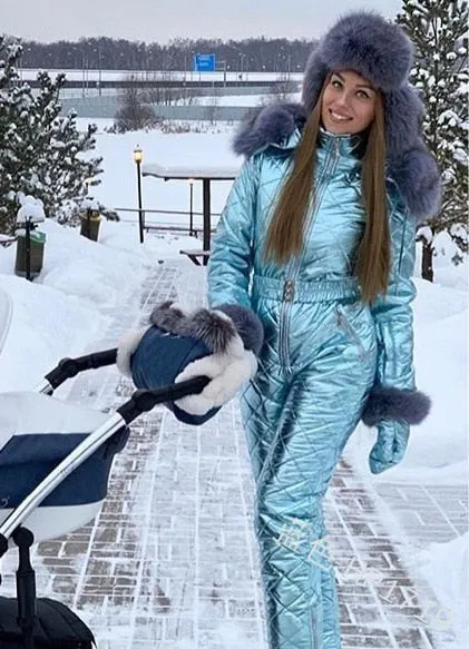 ASHORESHOP Shiny Silver Gold One-Piece Ski Suit