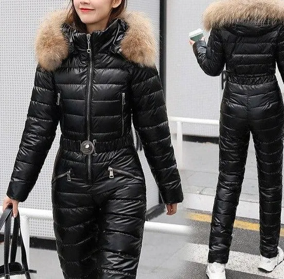ASHORESHOP Shiny Silver Gold One-Piece Ski Suit