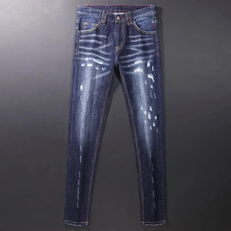 Blue Slim Fit Ripped Jeans