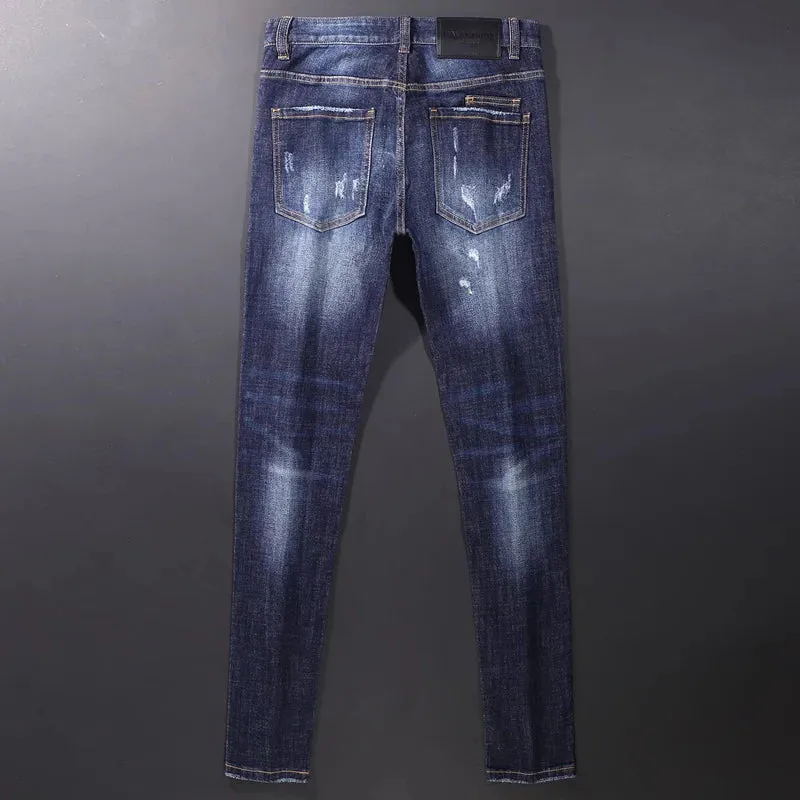 Blue Slim Fit Ripped Jeans