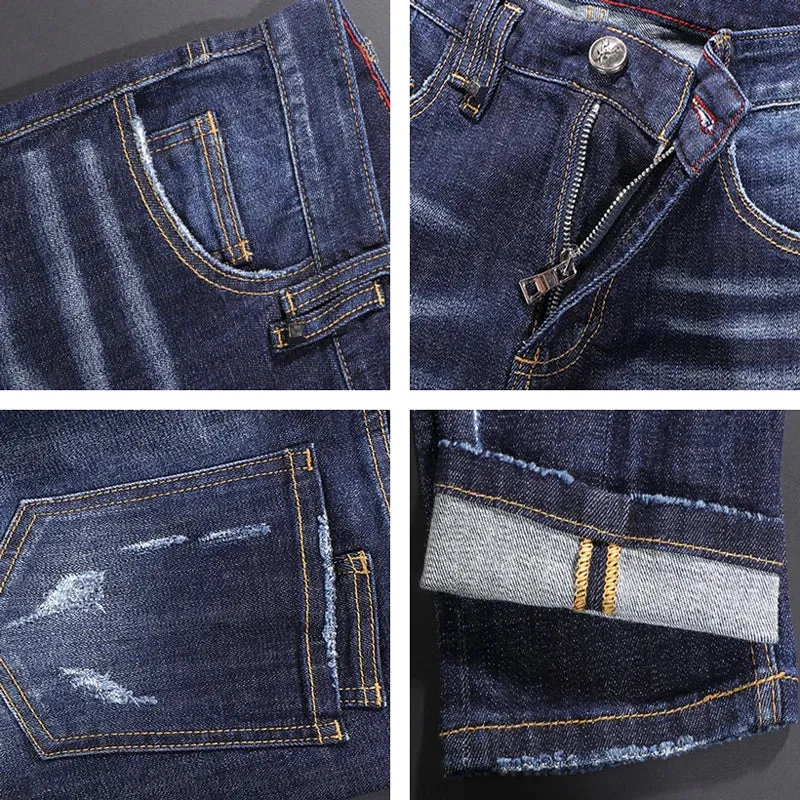 Blue Slim Fit Ripped Jeans