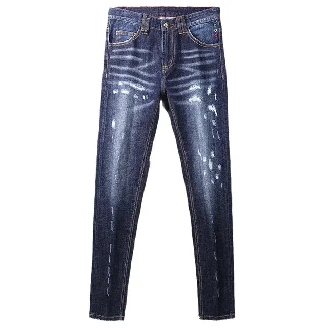 Blue Slim Fit Ripped Jeans