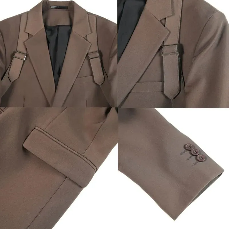 British Design Men's Blazer - Shoulder Strap Detail, Two-Button Slim Fit for Casual Elegance