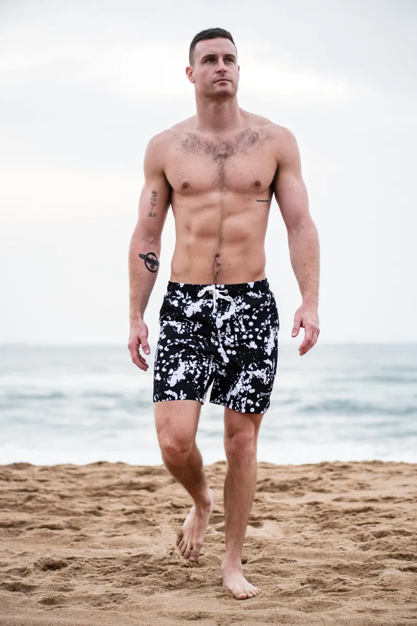 CA Hybrid Board Shorts | Black & White Paint Splatter