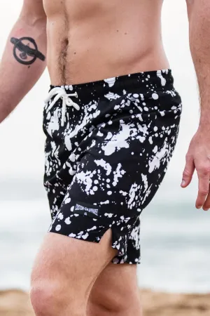 CA Hybrid Board Shorts | Black & White Paint Splatter