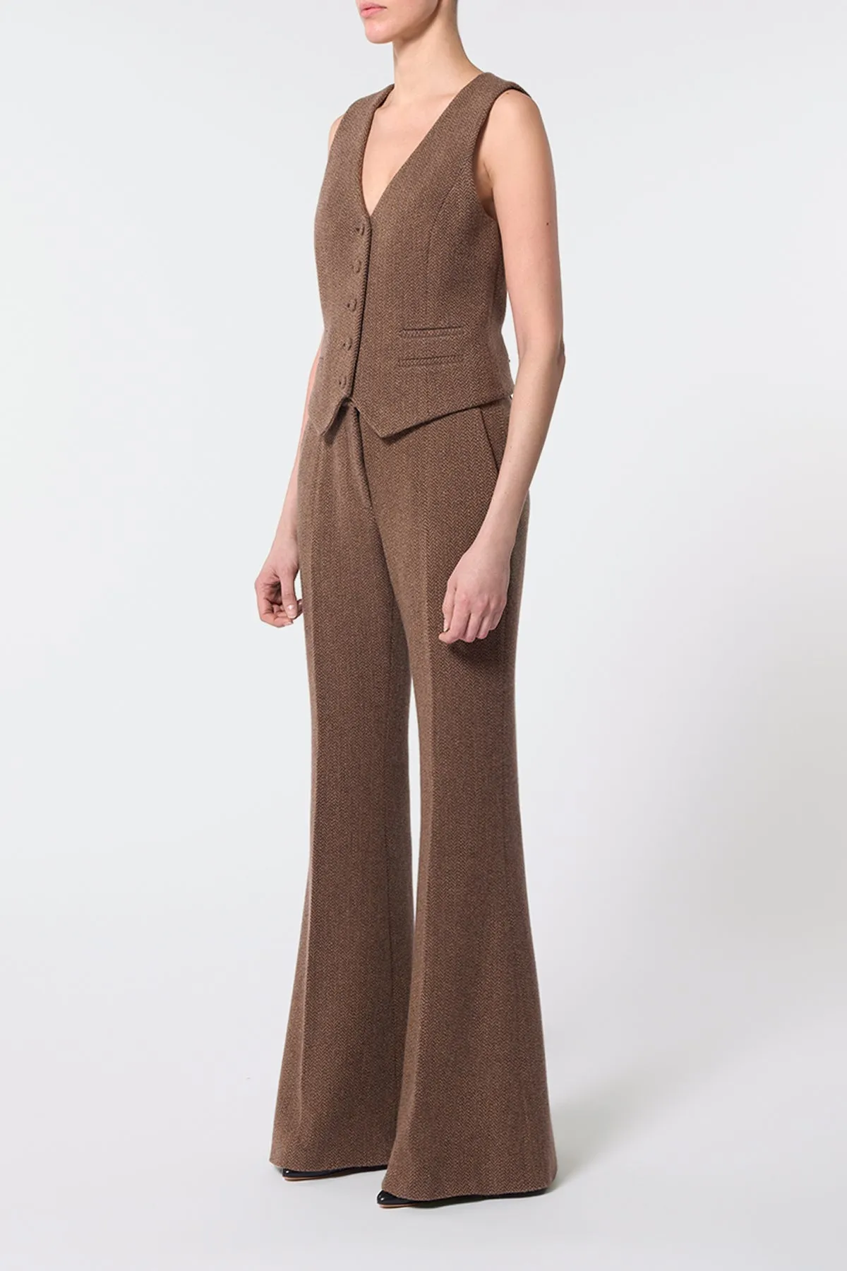 Coleridge Vest in Chocolate Multi Virgin Wool Cashmere Herringbone