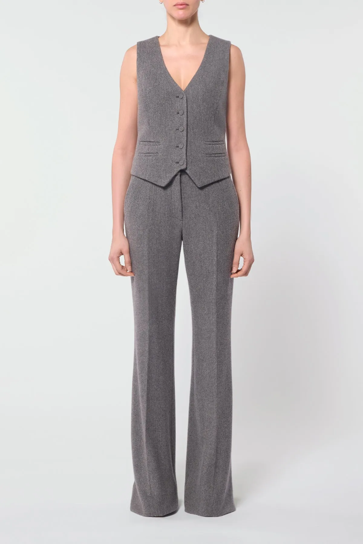 Coleridge Vest in Dark Grey Multi Virgin Wool Cashmere Herringbone