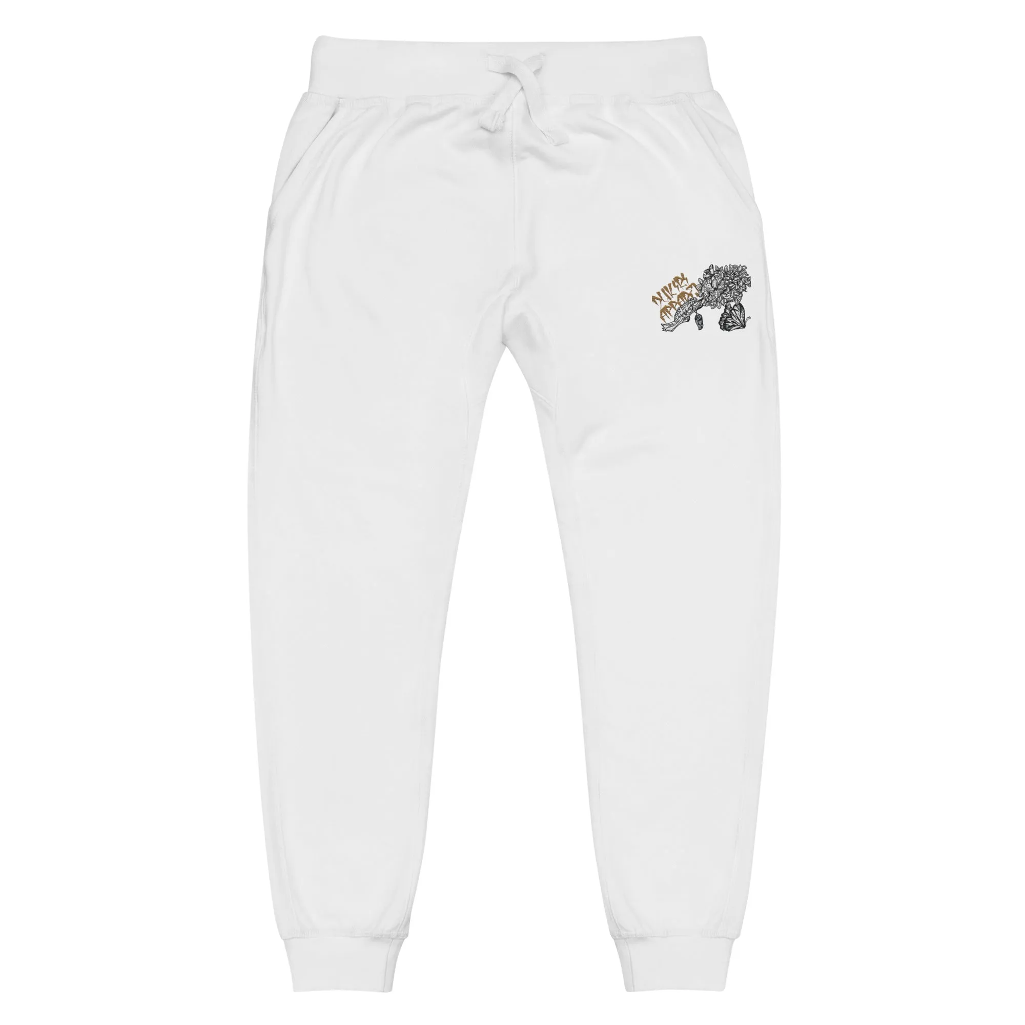 Fleece sweatpants-white-cocoon embroidery