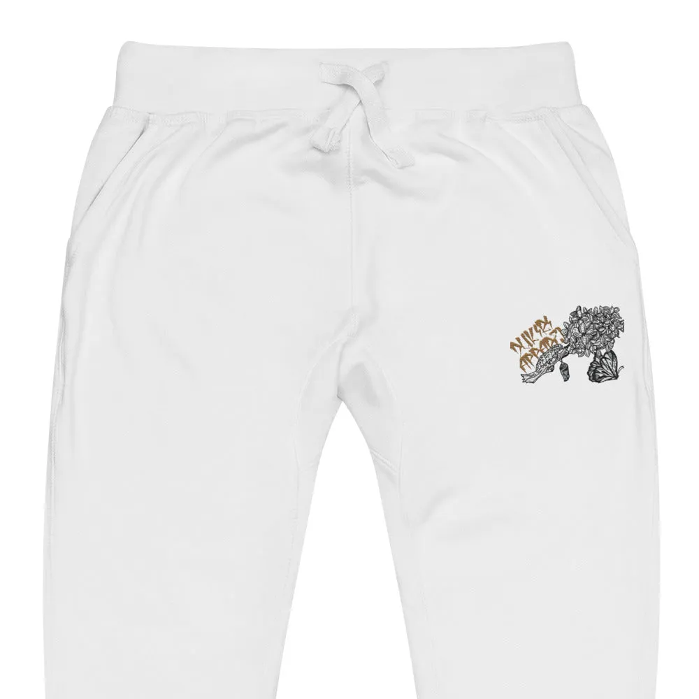 Fleece sweatpants-white-cocoon embroidery