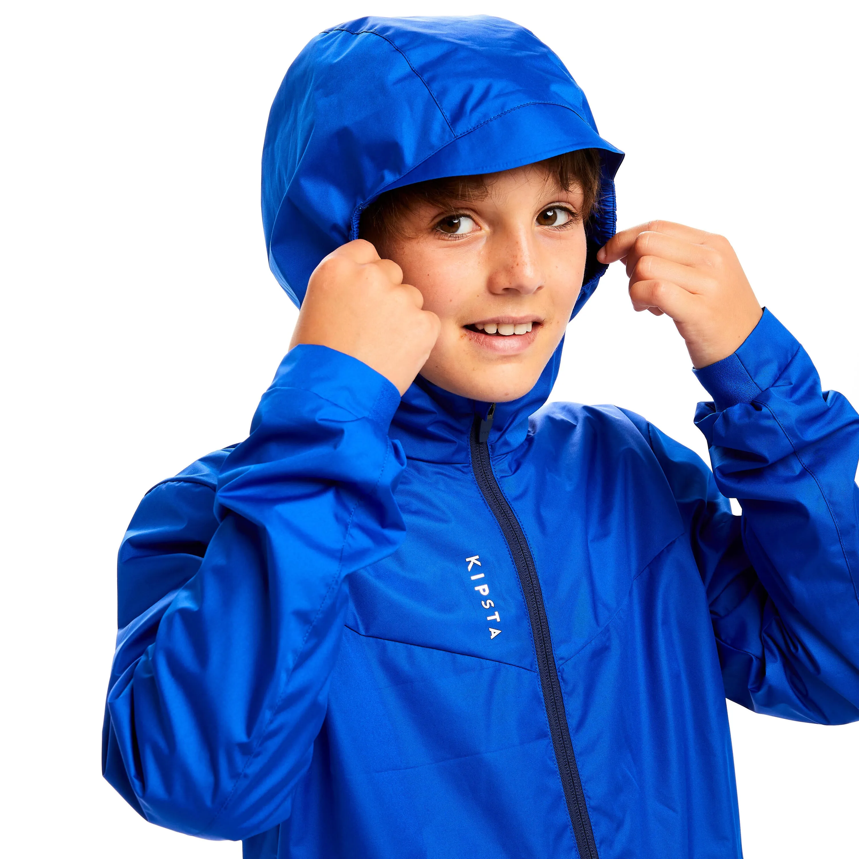Football raincoat T100 waterproof women's/men's blue KIPSTA, indigo