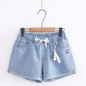 Kawaii Rabbit Denim Tattered Shorts