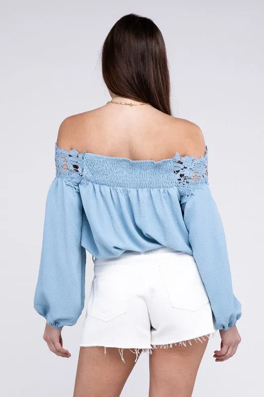 Lace Patchwork off-Shoulder Blouse *Online Only*