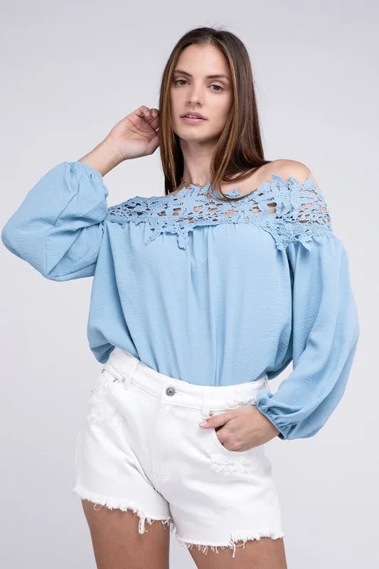 Lace Patchwork off-Shoulder Blouse *Online Only*