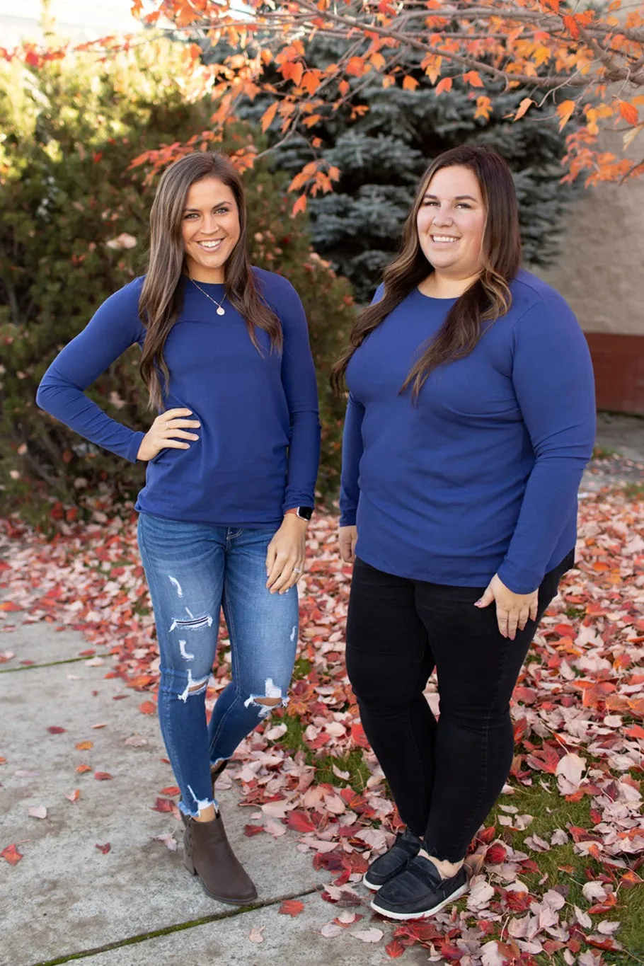 Lt Navy Basic Cotton Long Sleeve Tee (SM-3X)