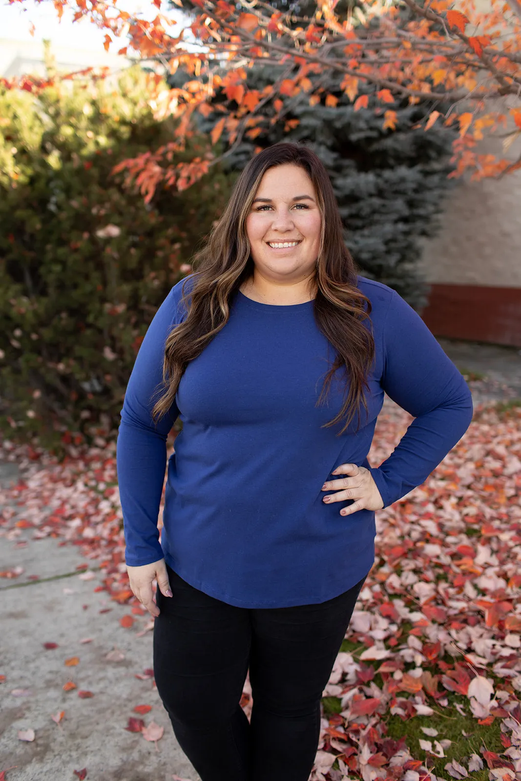 Lt Navy Basic Cotton Long Sleeve Tee (SM-3X)