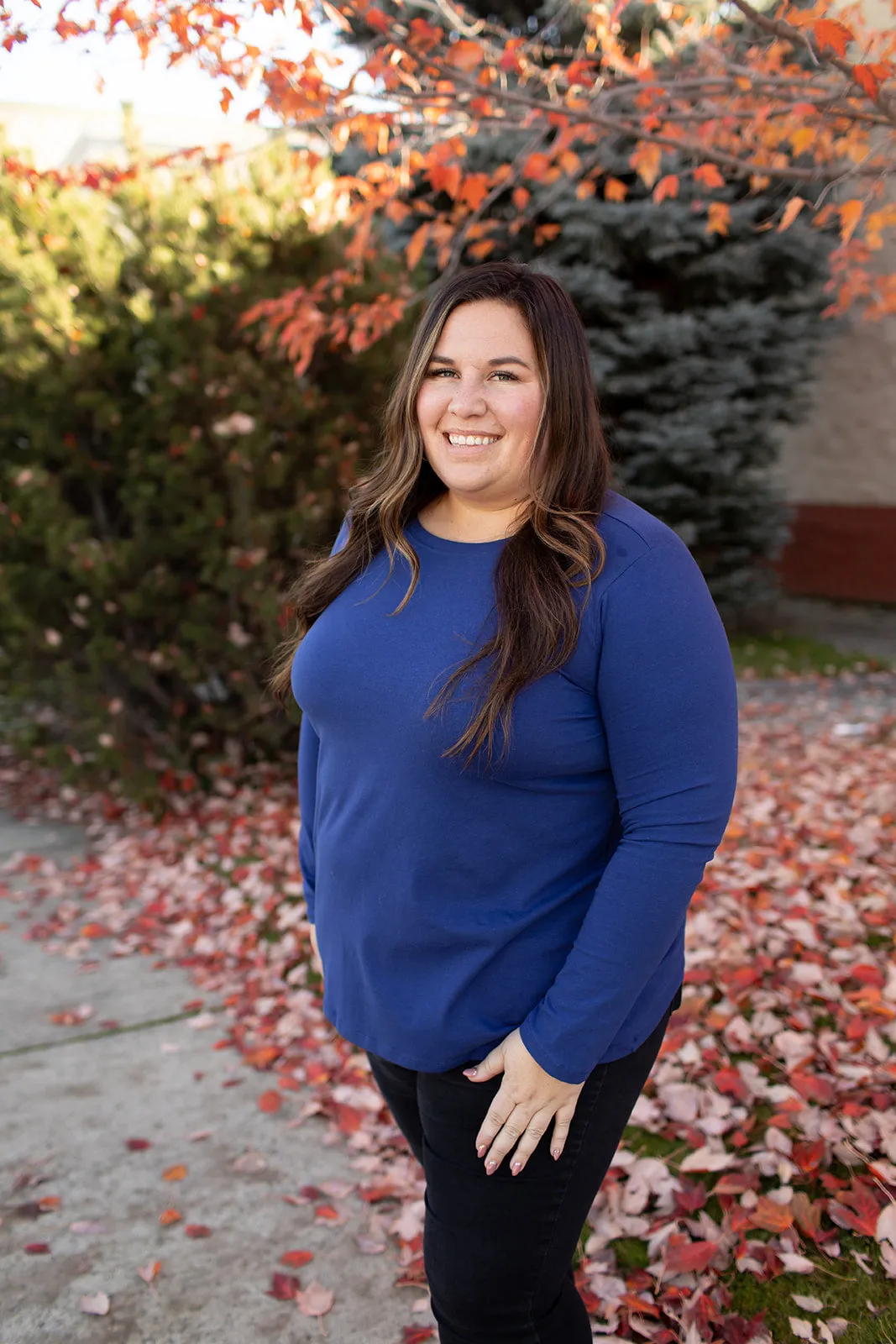 Lt Navy Basic Cotton Long Sleeve Tee (SM-3X)