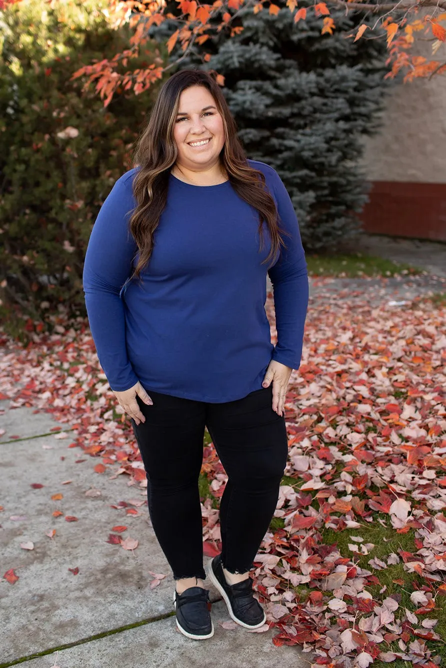 Lt Navy Basic Cotton Long Sleeve Tee (SM-3X)