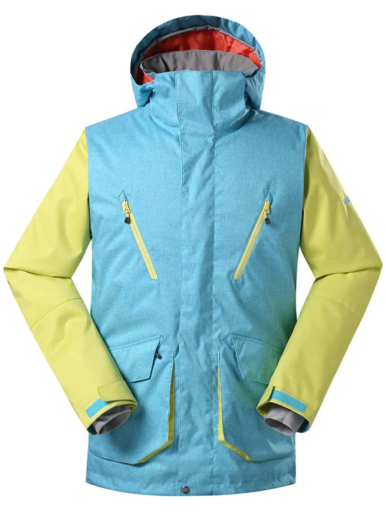 Men's Light Blue Yellow Waterproof Windproof Winter Ski Jacket & Snowboard Jacket