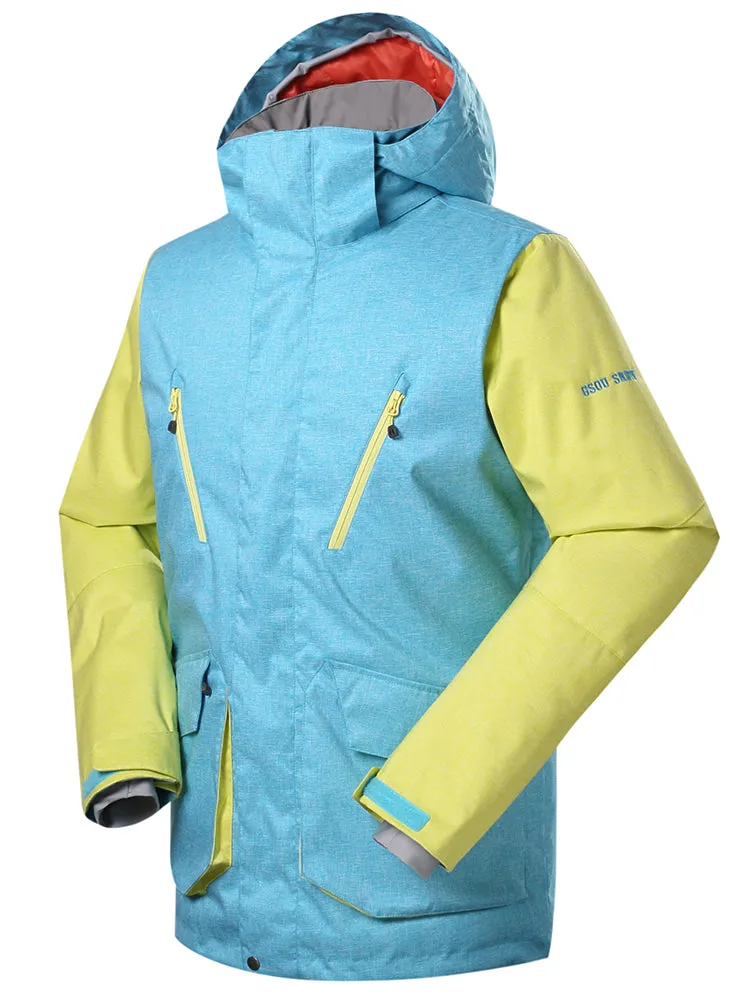 Men's Light Blue Yellow Waterproof Windproof Winter Ski Jacket & Snowboard Jacket
