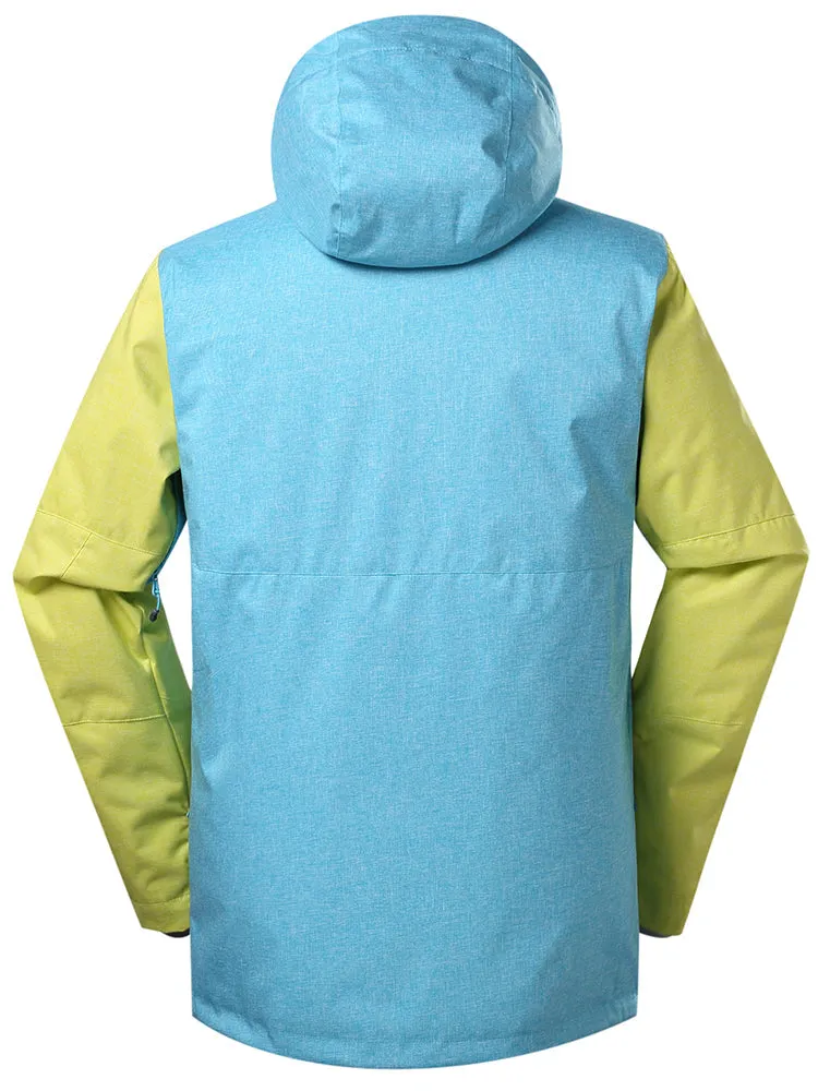 Men's Light Blue Yellow Waterproof Windproof Winter Ski Jacket & Snowboard Jacket