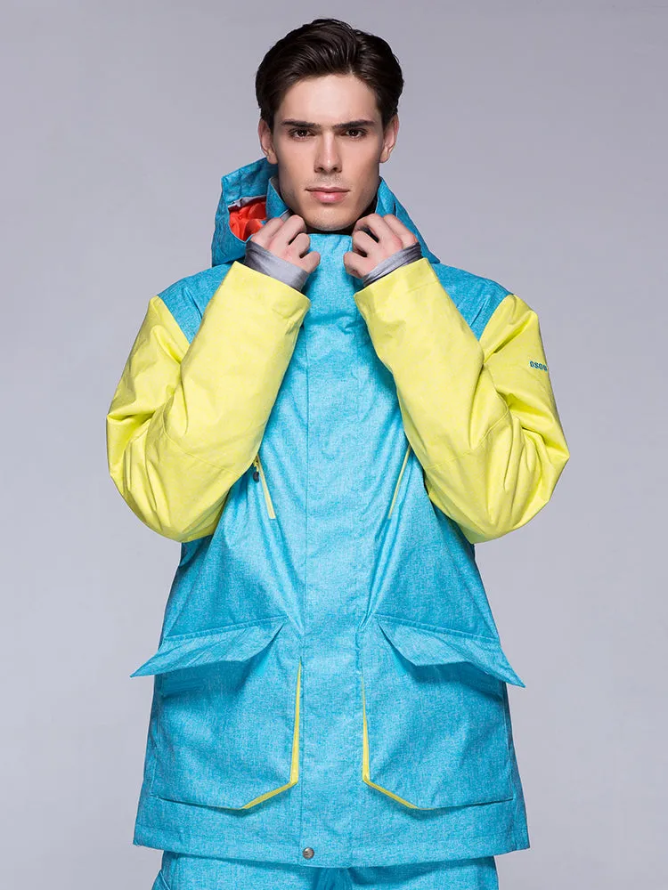 Men's Light Blue Yellow Waterproof Windproof Winter Ski Jacket & Snowboard Jacket