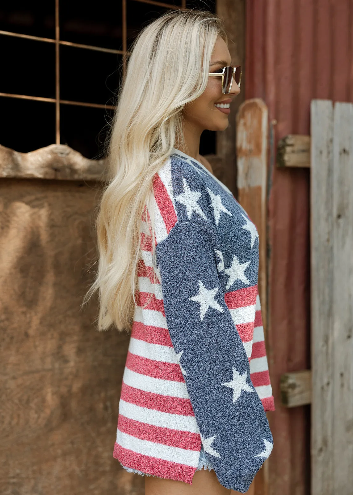 Navy & Red American Flag Knit Sweater