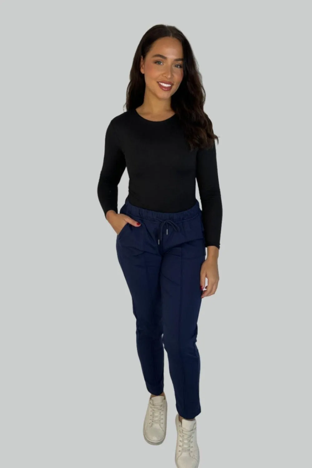 Navy Drawstring Elastic Waist Joggers