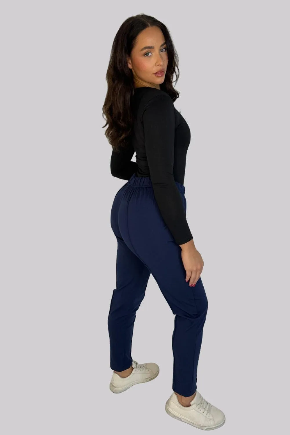 Navy Drawstring Elastic Waist Joggers