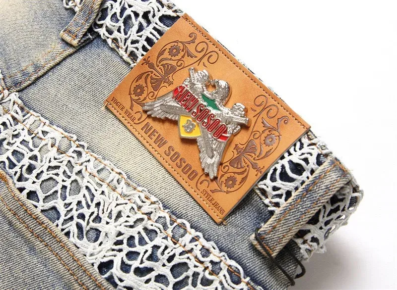 Patchwork Embroidery Slim Fit Jeans