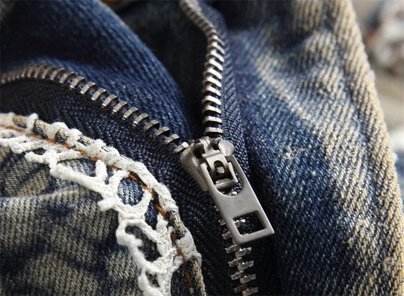 Patchwork Embroidery Slim Fit Jeans