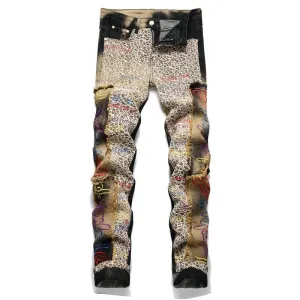 Patchwork Embroidery Slim Fit Jeans