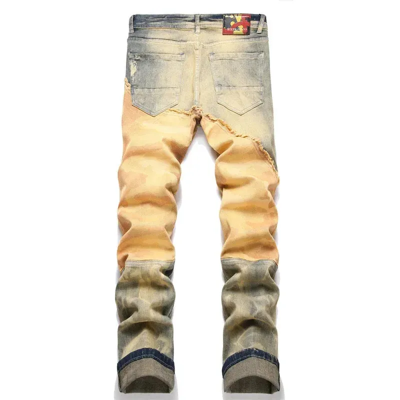 Patchwork Embroidery Slim Fit Jeans