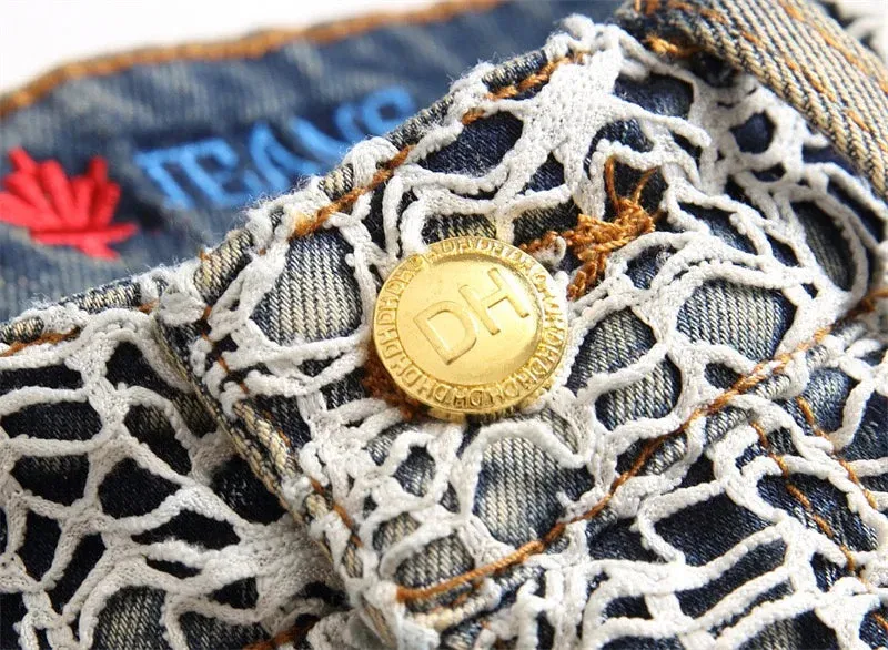 Patchwork Embroidery Slim Fit Jeans