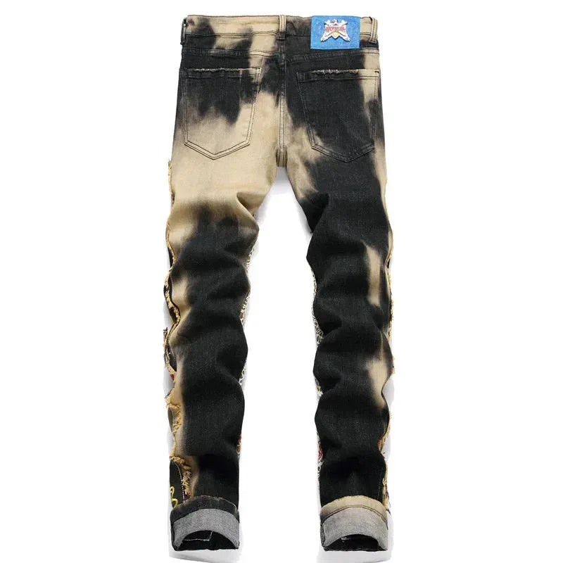 Patchwork Embroidery Slim Fit Jeans
