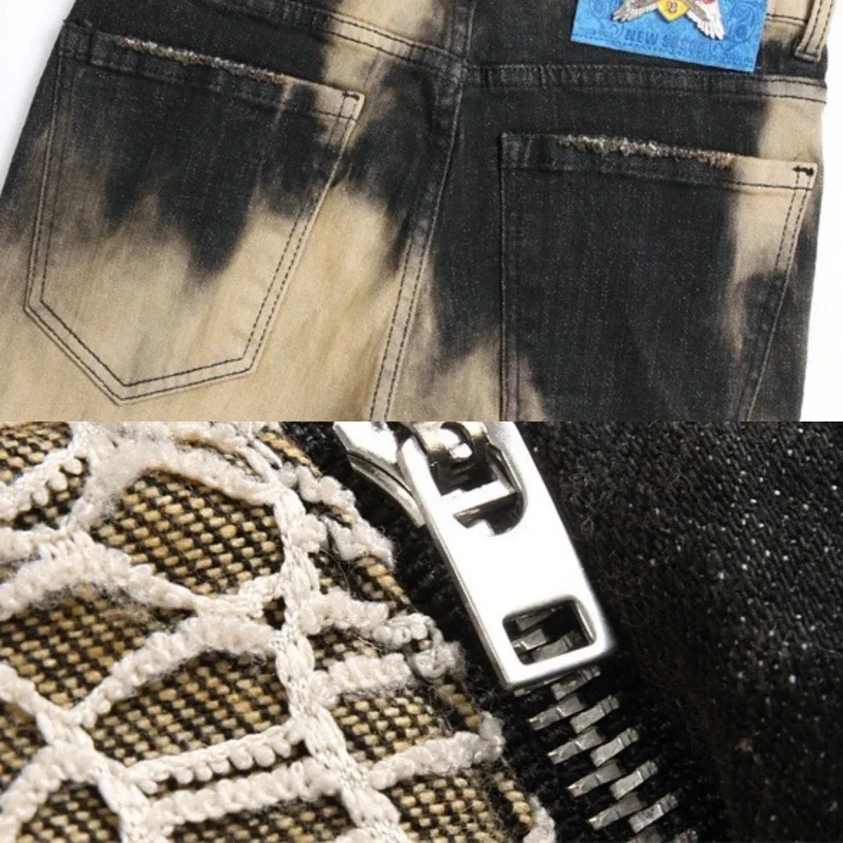 Patchwork Embroidery Slim Fit Jeans