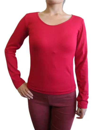 Scoop Neck Long Sleeve Top with Fleece (FAB-13638)