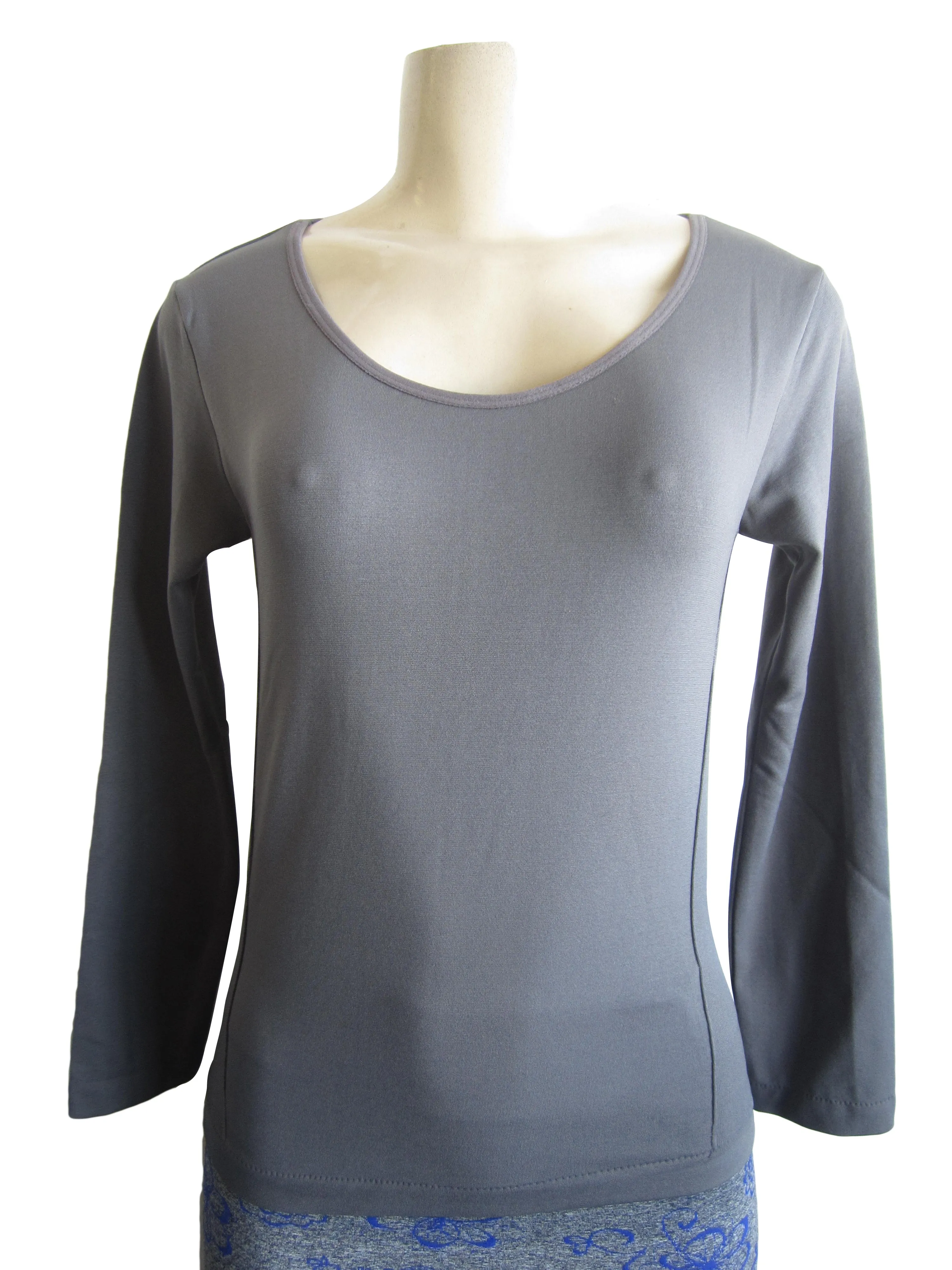 Scoop Neck Long Sleeve Top with Fleece (FAB-13638)