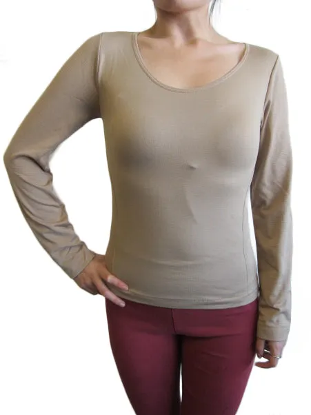 Scoop Neck Long Sleeve Top with Fleece (FAB-13638)