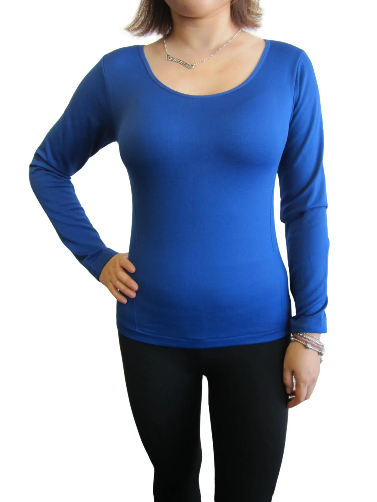 Scoop Neck Long Sleeve Top with Fleece (FAB-13638)