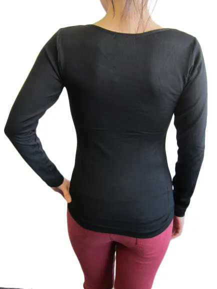 Scoop Neck Long Sleeve Top with Fleece (FAB-13638)