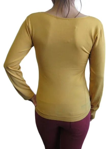 Scoop Neck Long Sleeve Top with Fleece (FAB-13638)
