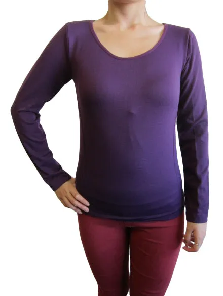 Scoop Neck Long Sleeve Top with Fleece (FAB-13638)