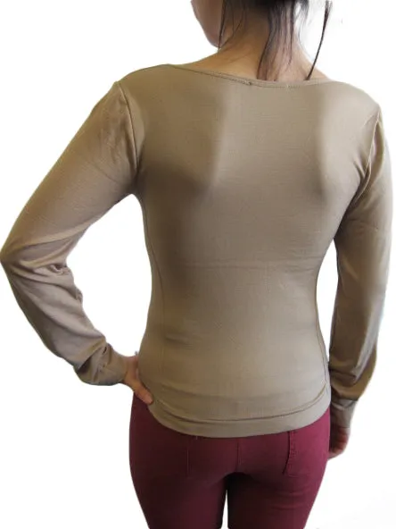 Scoop Neck Long Sleeve Top with Fleece (FAB-13638)