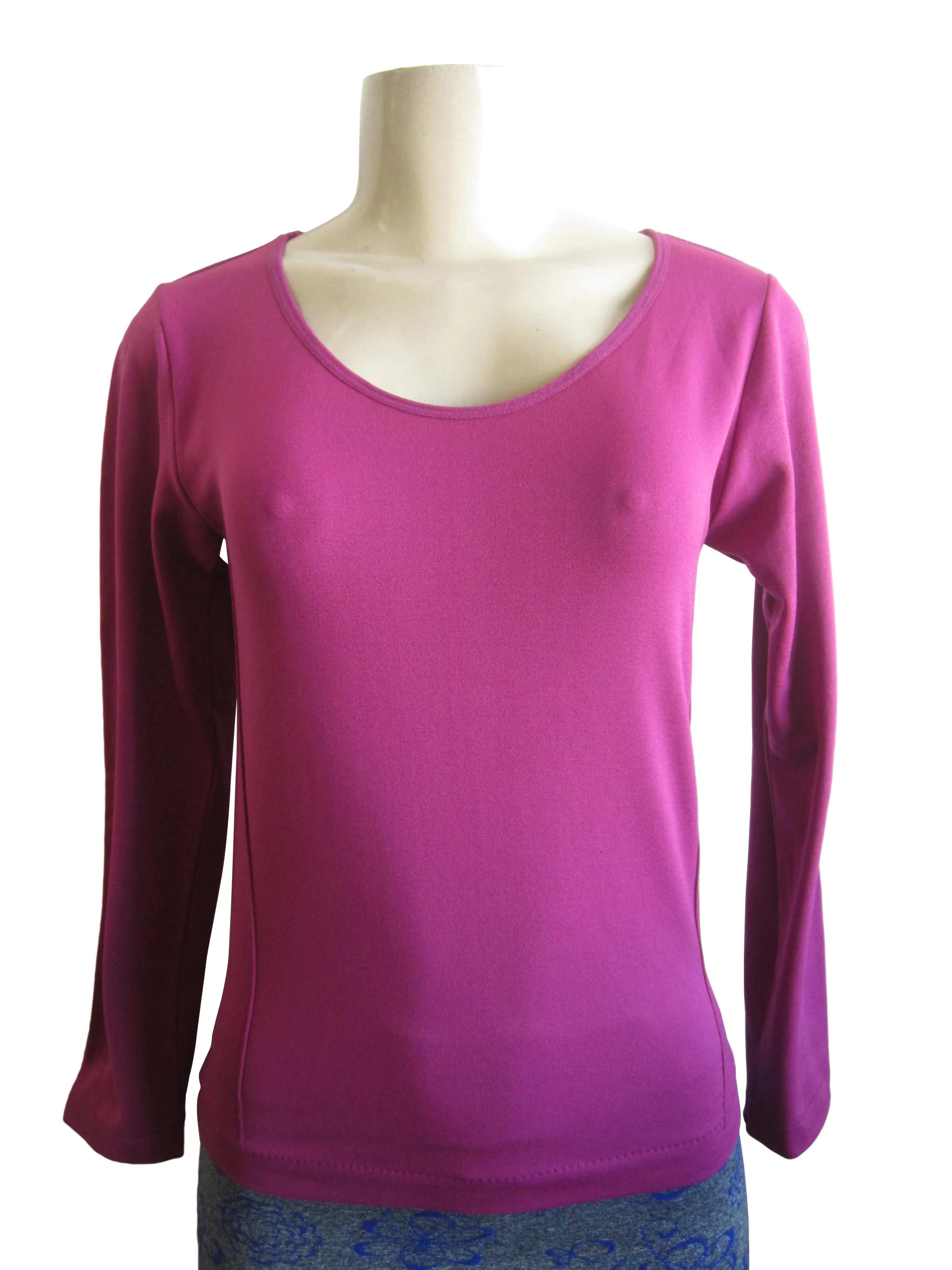 Scoop Neck Long Sleeve Top with Fleece (FAB-13638)