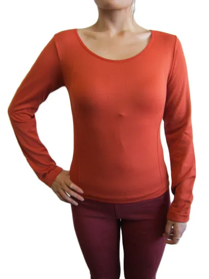 Scoop Neck Long Sleeve Top with Fleece (FAB-13638)