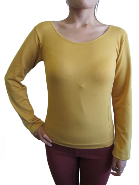 Scoop Neck Long Sleeve Top with Fleece (FAB-13638)