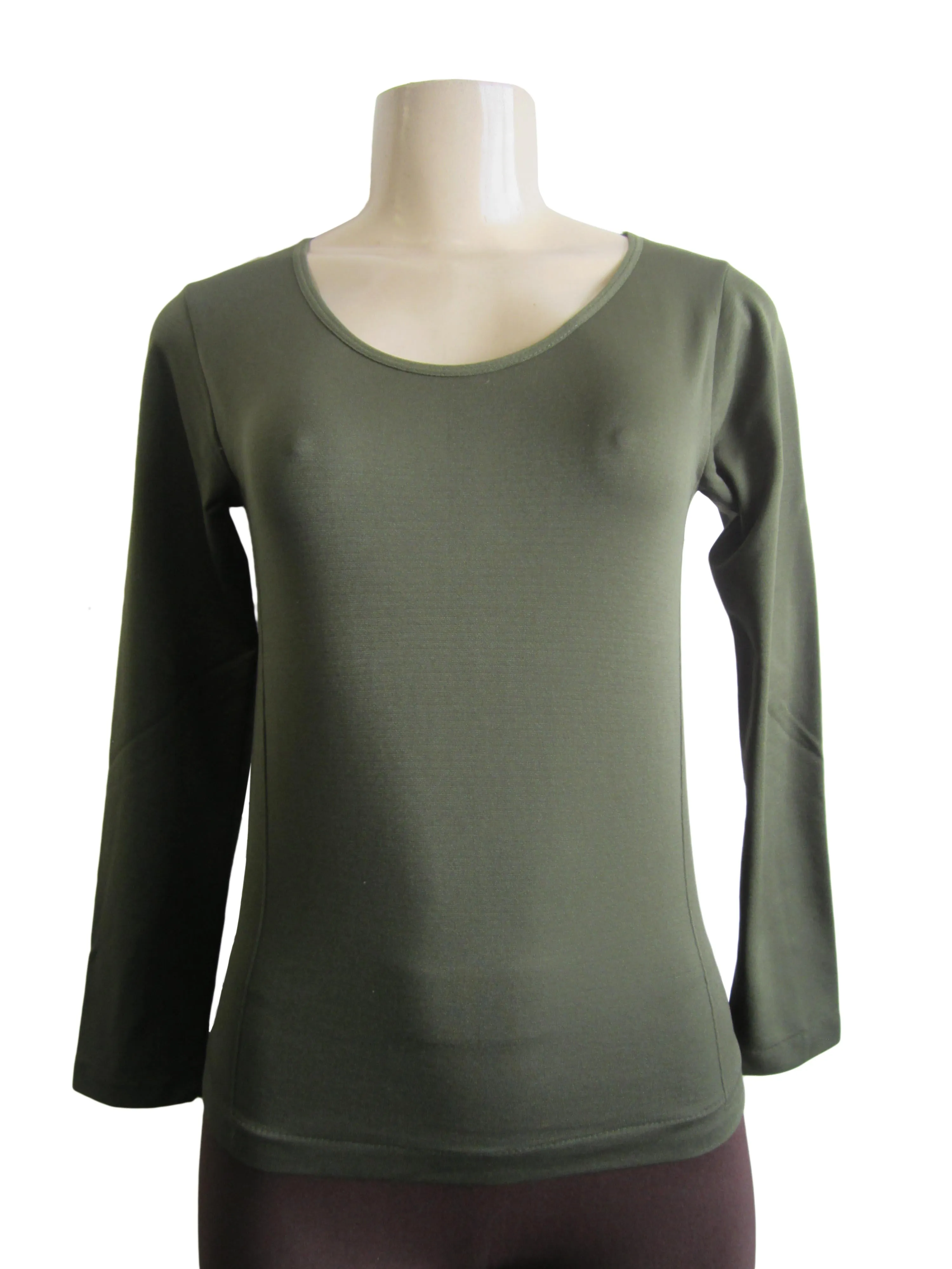 Scoop Neck Long Sleeve Top with Fleece (FAB-13638)