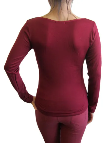 Scoop Neck Long Sleeve Top with Fleece (FAB-13638)