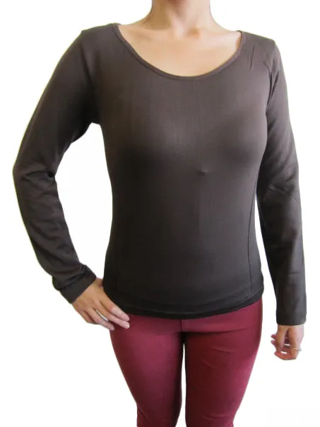 Scoop Neck Long Sleeve Top with Fleece (FAB-13638)